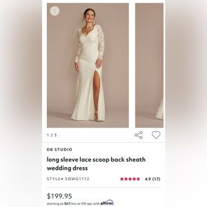 NWT Long Sleeve Lace Wedding Dress